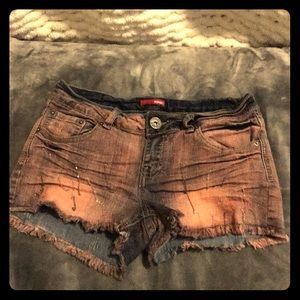 Faded Red Denim Shorts with Dripping Chains